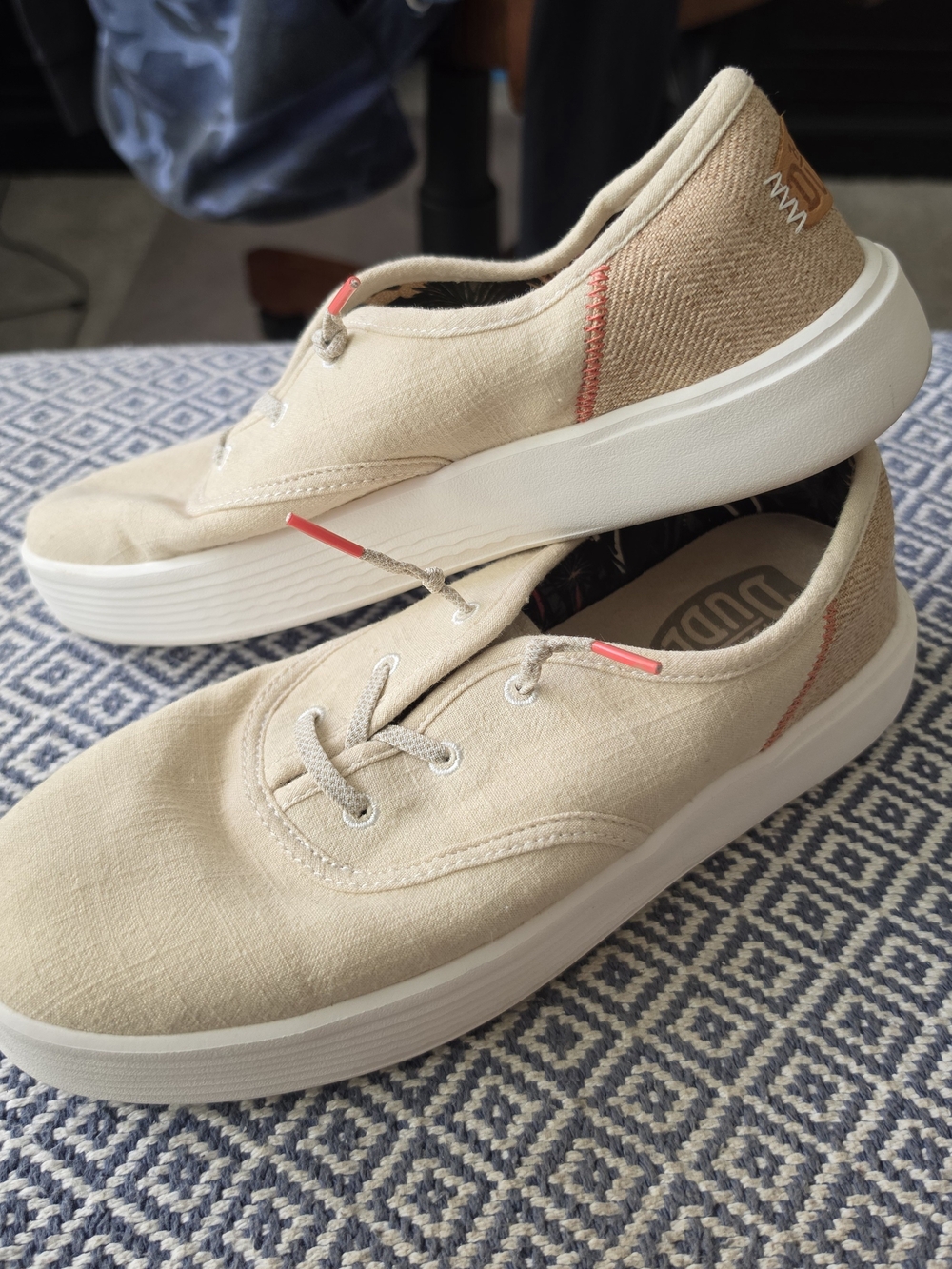 HEYDUDE Conway Craft Linen Womens White Beige Casual Sneakers Shoes Size 9